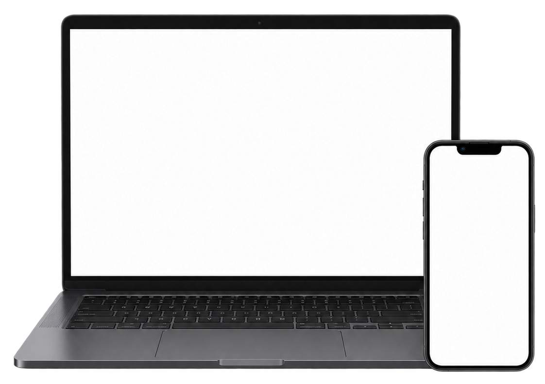 Le site d'un centre sur ordinateur — catalogue, prix affichés, prochaine session — avec l'application sur téléphone posée devant.